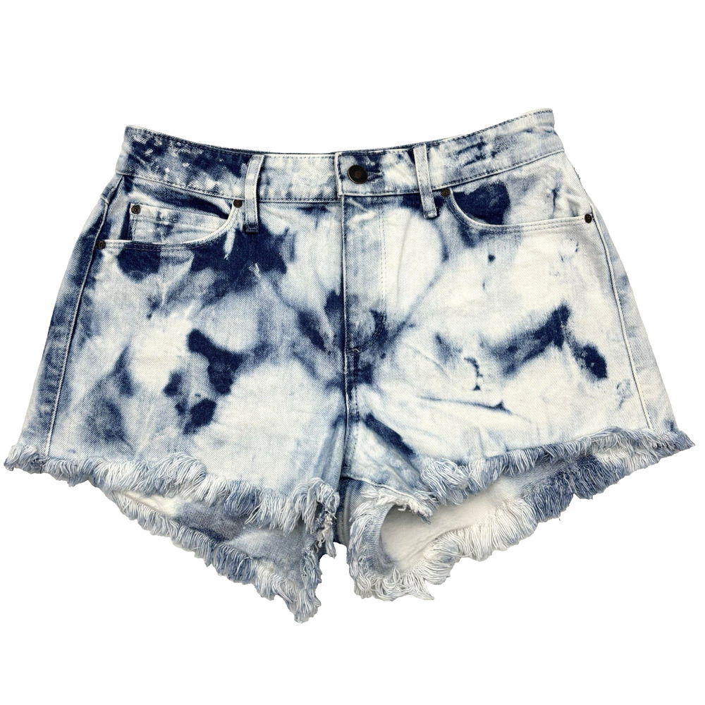 GUESS 'In the Clouds' Acid Wash High Rise Cut-off Raw Hem Denim Shorts 28x3"